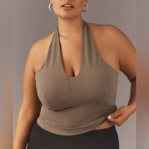 By Anthropologie Tailored Halter Top Moss Green Plus Size 1X Adjustable New